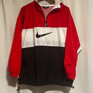 Vintage 90's Nike Windrunner Hooded Windbreaker 1/4 Zip Red/Black/White Size XL